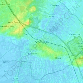 Mappa topografica Steenwijk, altitudine, rilievo