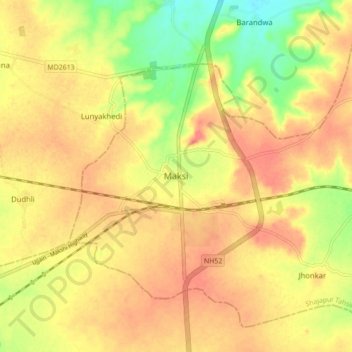 Mappa topografica Maksi, altitudine, rilievo
