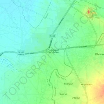 Mappa topografica Dharuhera, altitudine, rilievo