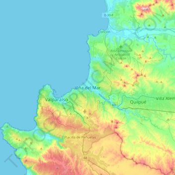 Mappa topografica Viña del Mar, altitudine, rilievo