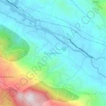 Mappa topografica Kudayathoor, altitudine, rilievo