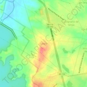 Mappa topografica Croatá, altitudine, rilievo