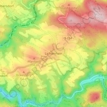 Mappa topografica Lichtenhain, altitudine, rilievo