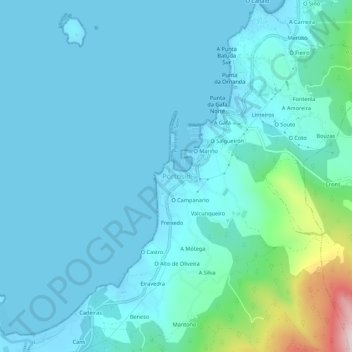 Mappa topografica Portosín, altitudine, rilievo