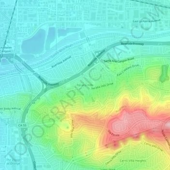 Mappa topografica Peralta Hills, altitudine, rilievo