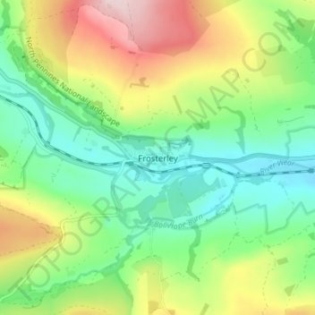 Mappa topografica Frosterley, altitudine, rilievo