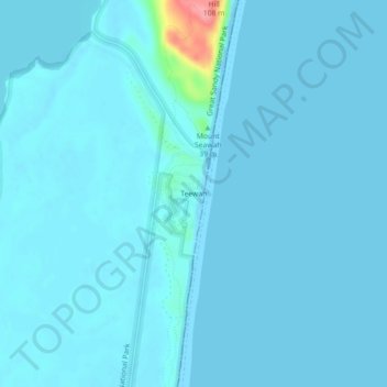 Mappa topografica Teewah, altitudine, rilievo
