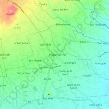Mappa topografica Padre Garcia, altitudine, rilievo