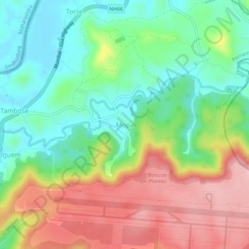 Mappa topografica Mopa, altitudine, rilievo