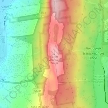 Mappa topografica Talcott Mountain, altitudine, rilievo