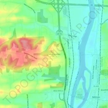 Mappa topografica New Columbia, altitudine, rilievo