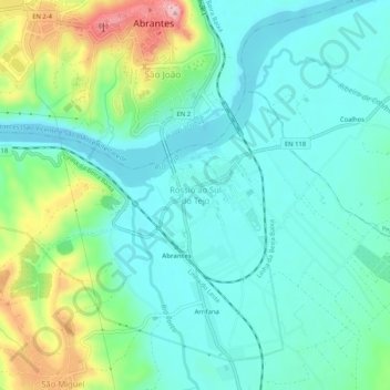 Mappa topografica Rossio ao Sul do Tejo, altitudine, rilievo