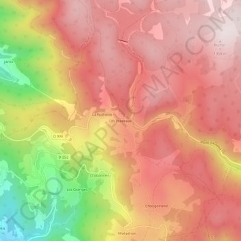 Mappa topografica Les Pradeaux, altitudine, rilievo