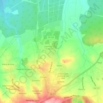 Mappa topografica Charneca da Cotovia, altitudine, rilievo
