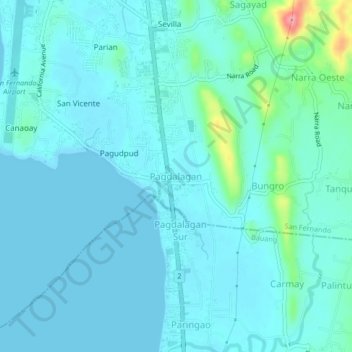 Mappa topografica Pagdalagan, altitudine, rilievo