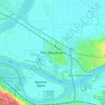 Mappa topografica Pitt Meadows, altitudine, rilievo