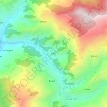 Mappa topografica Kirsali, altitudine, rilievo