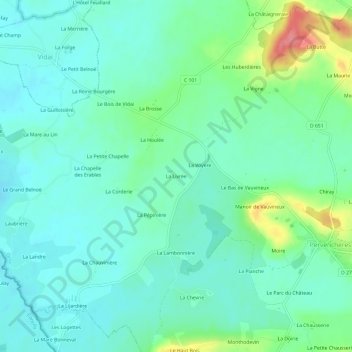 Mappa topografica La Livrée, altitudine, rilievo