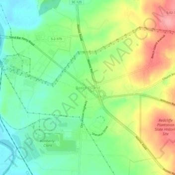 Mappa topografica Beech Island, altitudine, rilievo