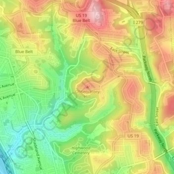 Mappa topografica Observatory Hill, altitudine, rilievo