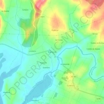 Mappa topografica Brandomil, altitudine, rilievo