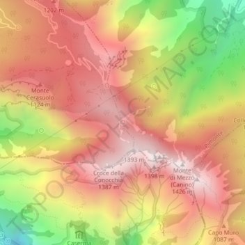 Mappa topografica Sorgente Acqua Santa, altitudine, rilievo