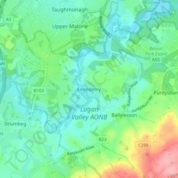 Mappa topografica Edenderry, altitudine, rilievo