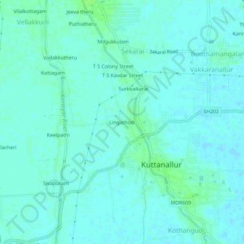 Mappa topografica Lingathodi, altitudine, rilievo