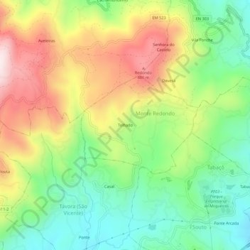 Mappa topografica Telhado, altitudine, rilievo