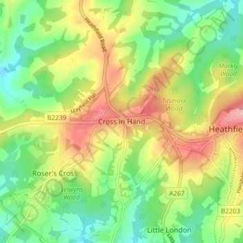 Mappa topografica Cross in Hand, altitudine, rilievo