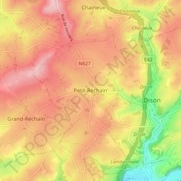 Mappa topografica Petit-Rechain, altitudine, rilievo