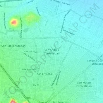 Mappa topografica San Andres Coexcotitlan, altitudine, rilievo