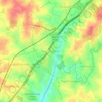 Mappa topografica Kumbalagodu, altitudine, rilievo