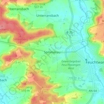 Mappa topografica Sommerau, altitudine, rilievo