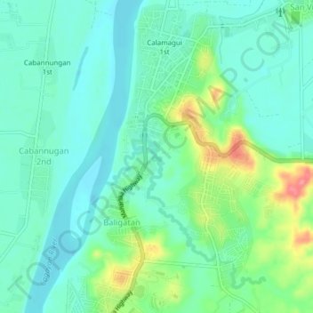 Mappa topografica Baligatan, altitudine, rilievo