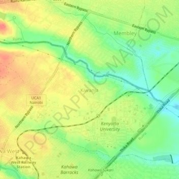 Mappa topografica Kiwanja, altitudine, rilievo