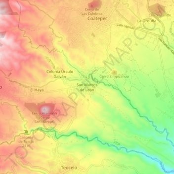 Mappa topografica San Marcos de León, altitudine, rilievo