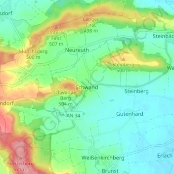 Mappa topografica Schwand, altitudine, rilievo