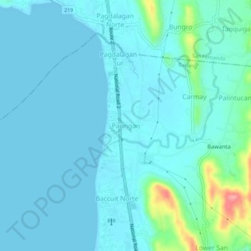 Mappa topografica Paringao, altitudine, rilievo