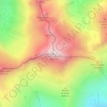 Mappa topografica Pizzo Lucendro, altitudine, rilievo