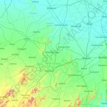 Mappa topografica Mahendragarh, altitudine, rilievo