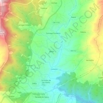 Mappa topografica Moita, altitudine, rilievo