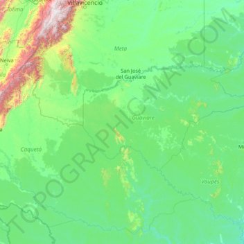 Mappa topografica Guaviare, altitudine, rilievo