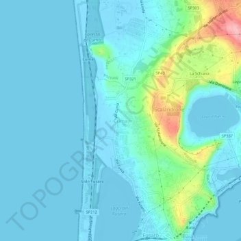 Mappa topografica Cuma, altitudine, rilievo