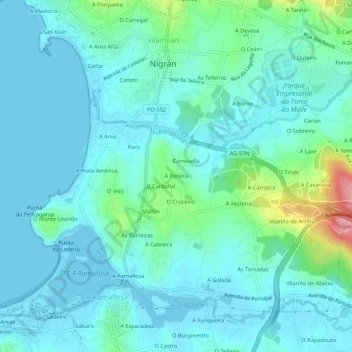 Mappa topografica A Pereira, altitudine, rilievo