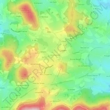 Mappa topografica Les Champs, altitudine, rilievo