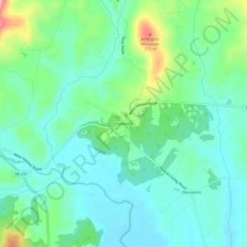 Mappa topografica Haywood, altitudine, rilievo