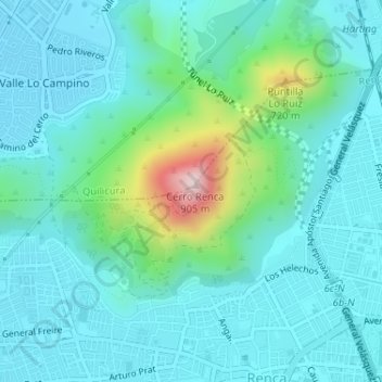 Mappa topografica Mirador Cima, altitudine, rilievo