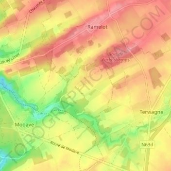 Mappa topografica Linchet, altitudine, rilievo