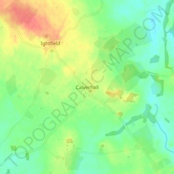 Mappa topografica Calverhall, altitudine, rilievo